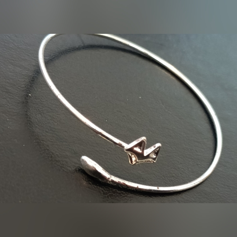 Silver Crown Open Bangle Bracelet - Women Jewelry
